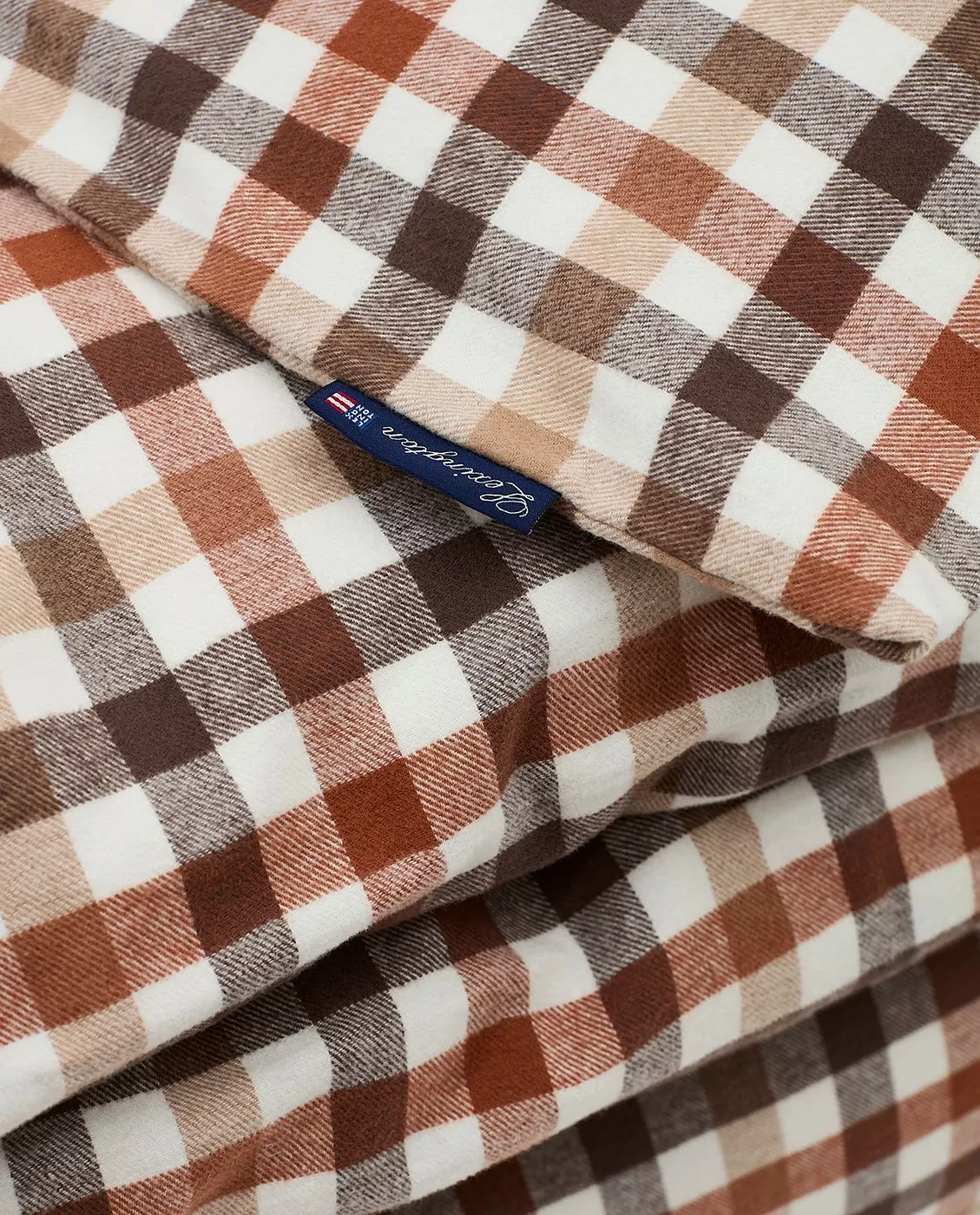 Lexington Checked Cotton Flannel Pussilakana Rust Brown / Valkoinen, 220x220 Cm - Image 2