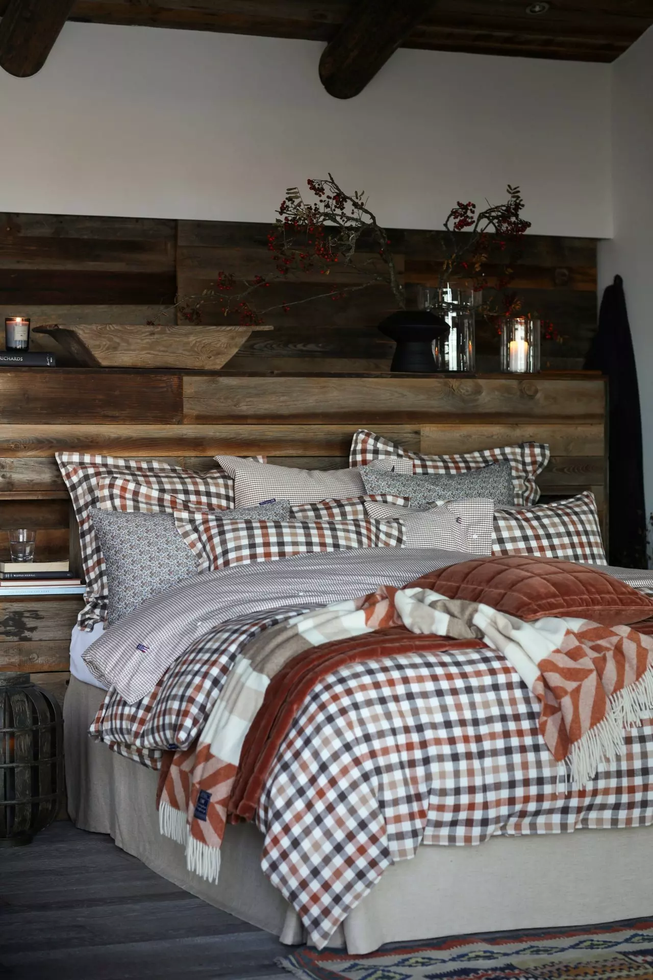 Lexington Checked Cotton Flannel Pussilakana Rust Brown / Valkoinen, 220x220 Cm - Image 4