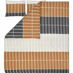 Marimekko Tiiliskivi Pussilakana Tummanruskea / Beige / Charcoal, 240x220 Cm