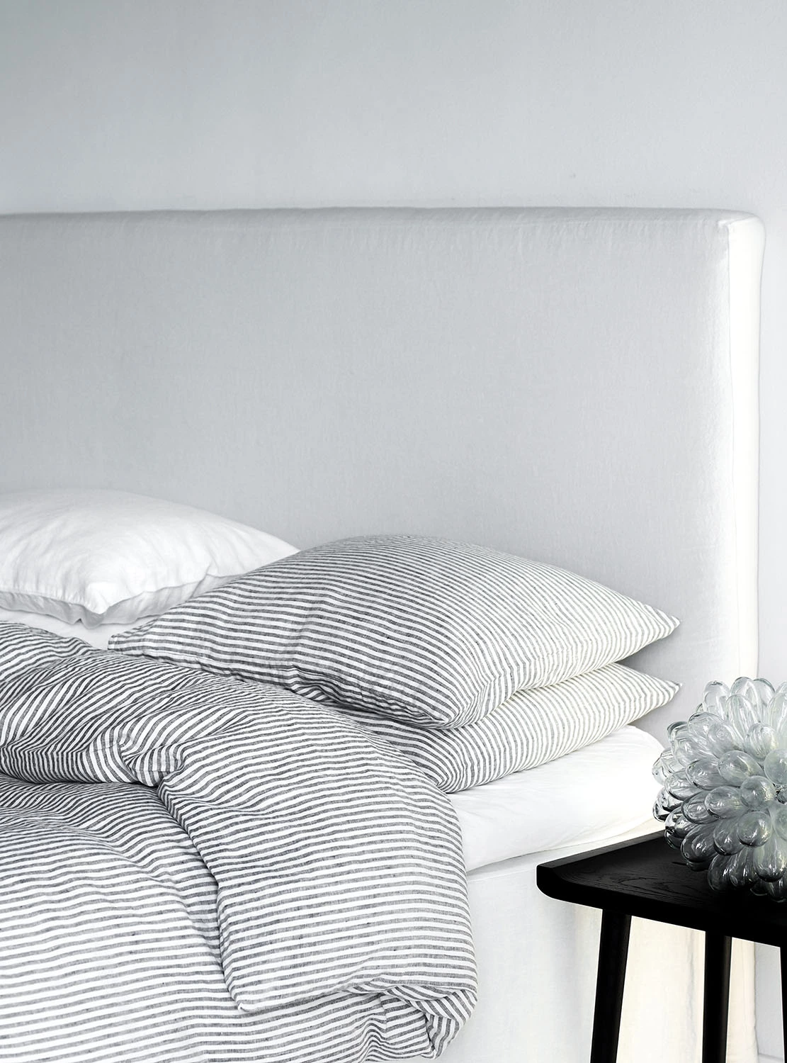 Tell Me More Raidallinen Pussilakana Pellava Harmaa/Valkoinen, 140x200 Cm - Image 2